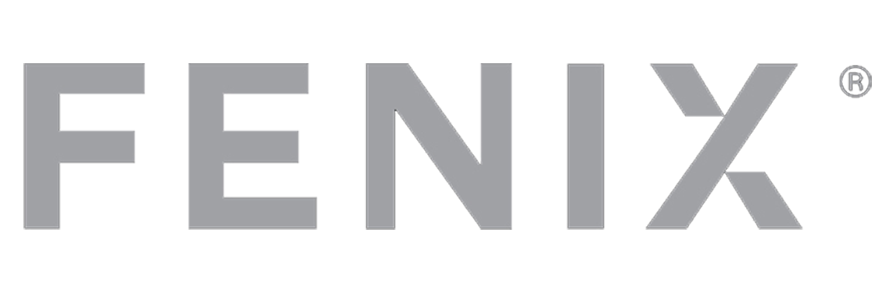 Stiligt - En stiligt svart och grå logotyp har ordet "FENIX" i fet stil med versaler.